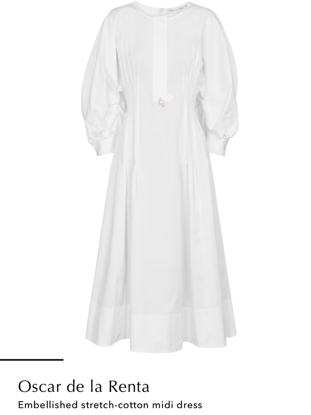 NWT Oscar de la Renta White Puff-Sleeve Embellished Midi Dress